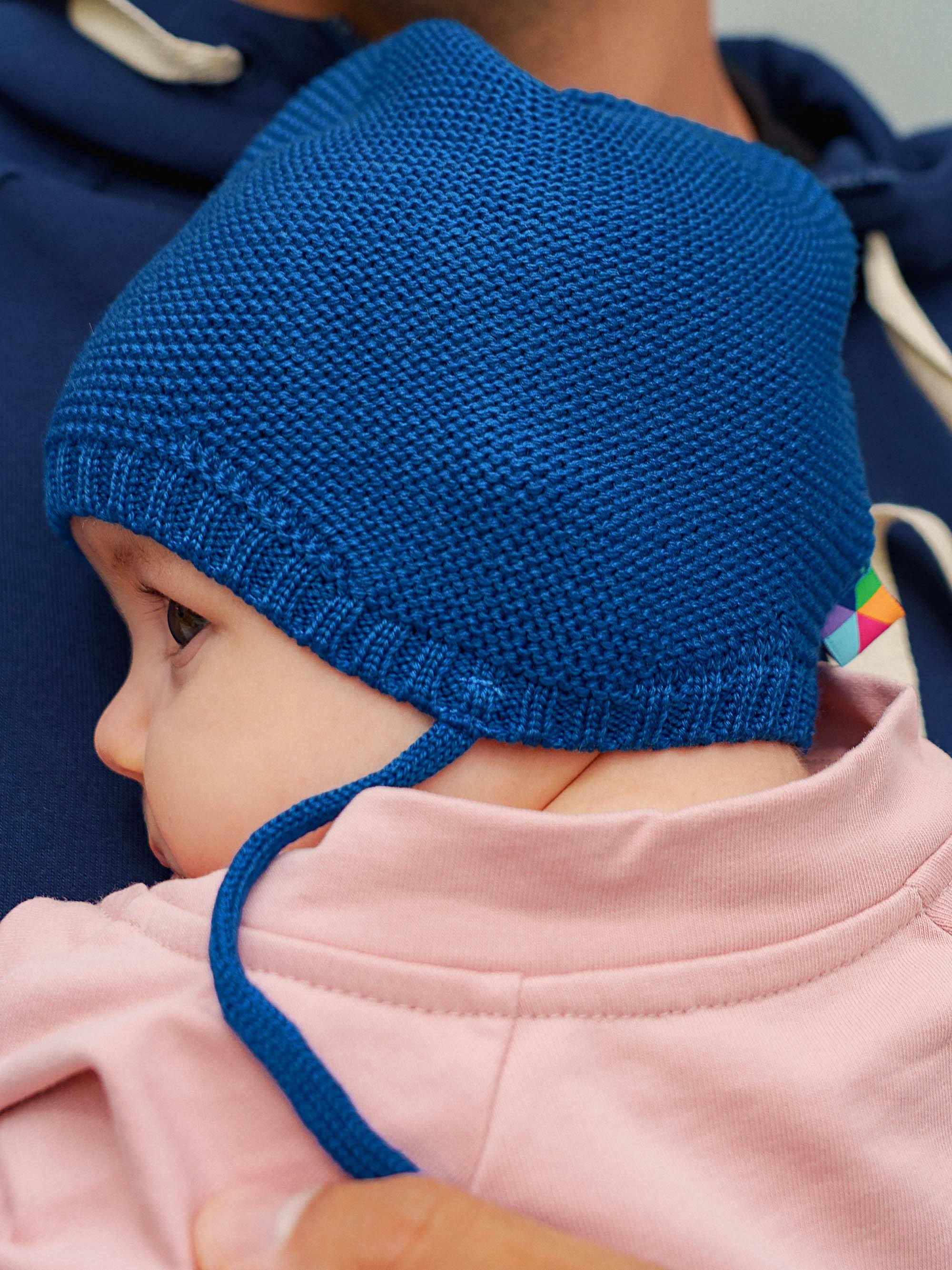 Niebieska czapka z wełny merino bez podszewki niemowlęca